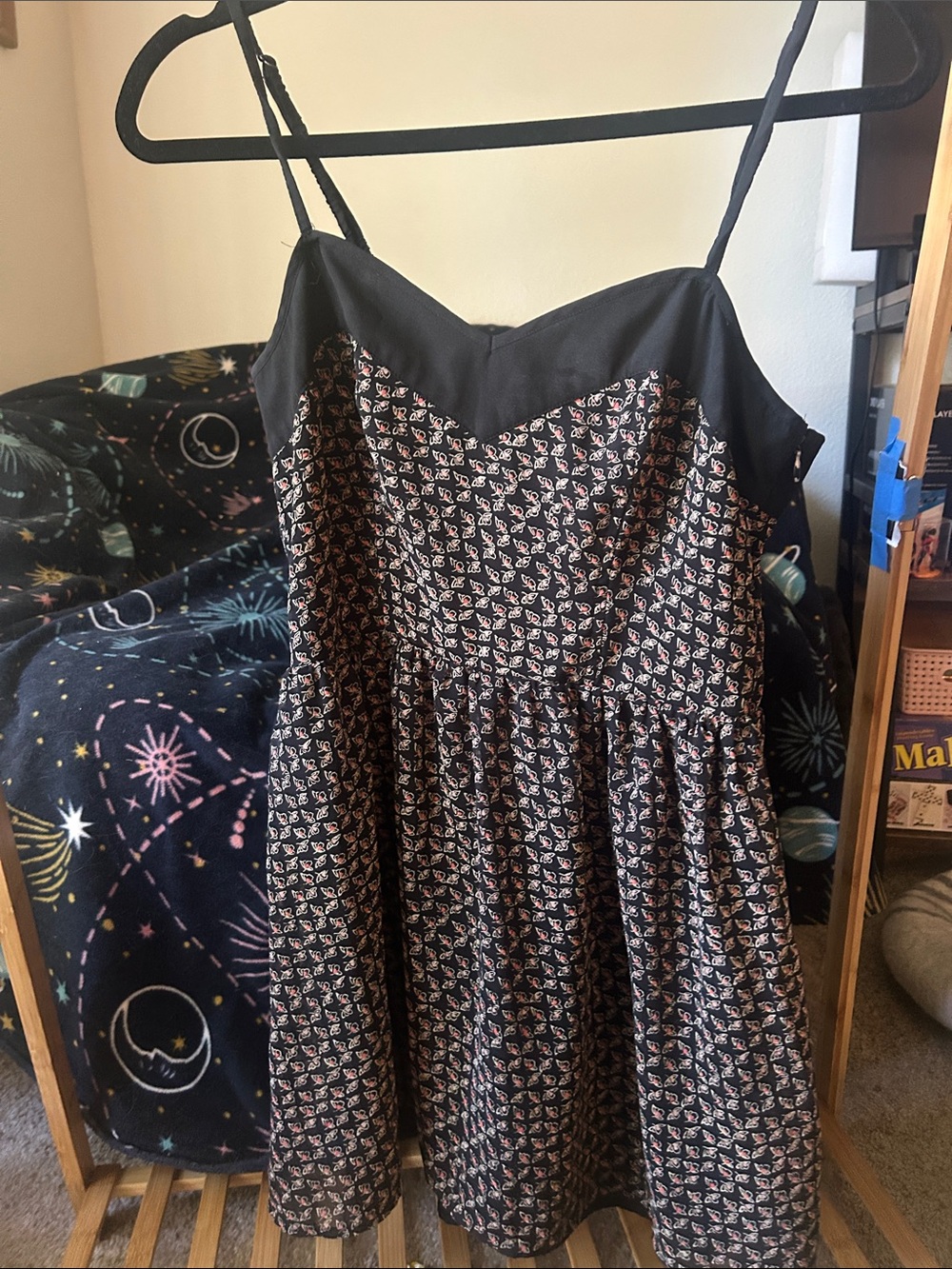 Kimchi Blue Black Mini Dress with Pink & Cream Butterfly Print